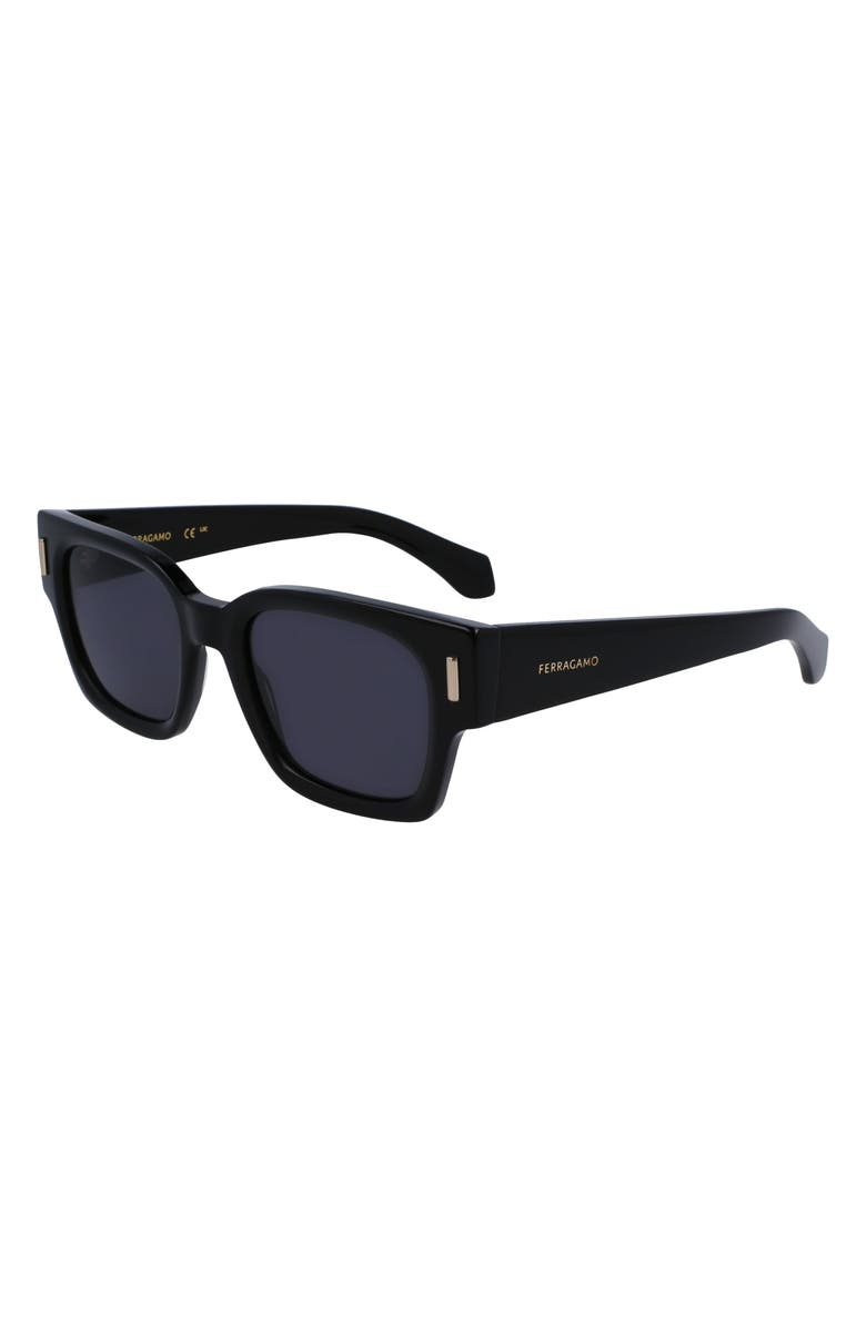FERRAGAMO Rivets 52mm Square Sunglasses, Alternate, color, Black