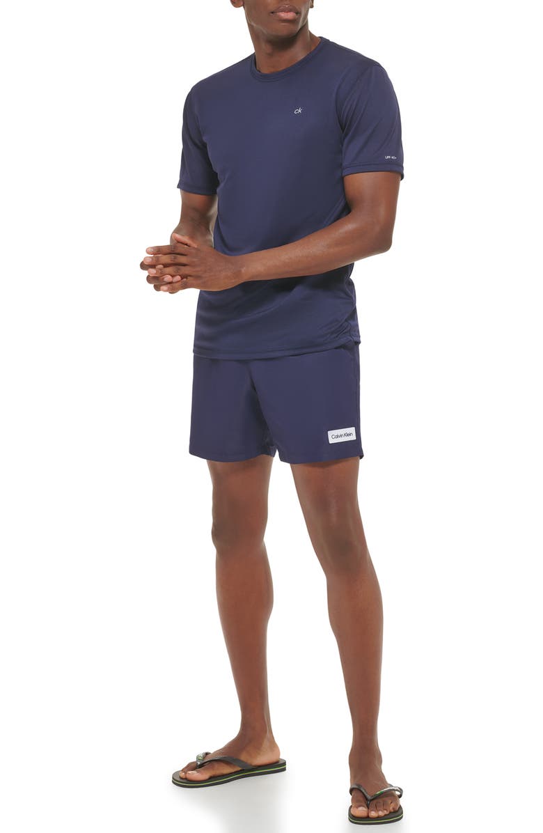 Calvin Klein Monogram Short Sleeve UPF 40+ Rashguard, Alternate, color, Navy