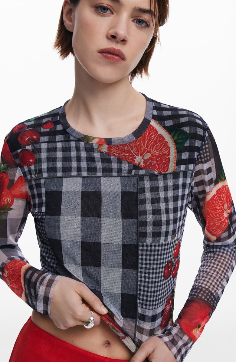 Desigual Print Long Sleeve T-Shirt, Alternate, color, Black