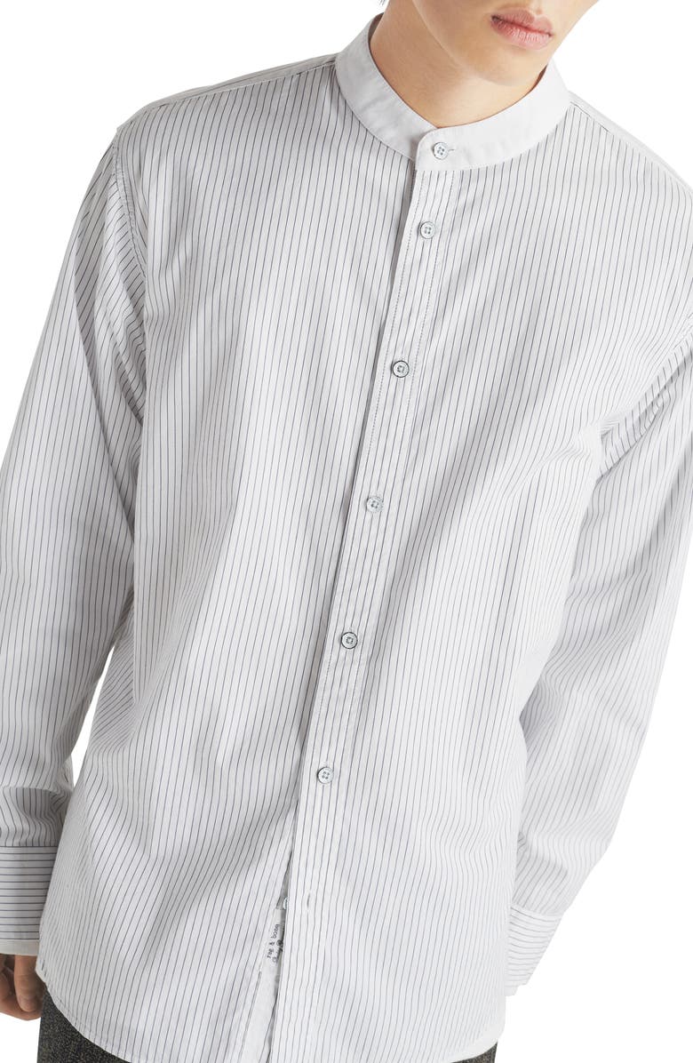 rag & bone Landon Oversize Pinstripe Band Collar Button-Up Shirt, Alternate, color, Navystrp