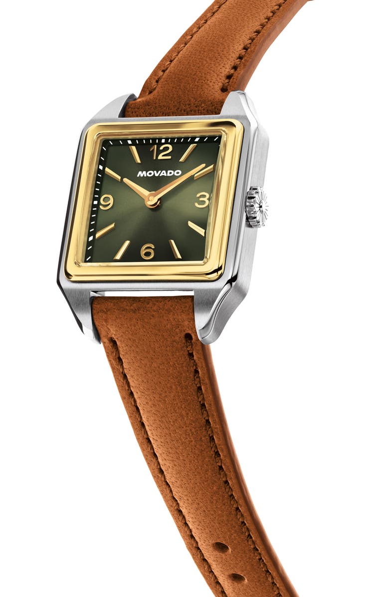 Movado Heritage 1917 Leather Strap Watch, 25mm x 34mm, Alternate, color, Green