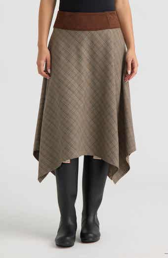 Plaid Handkerchief Hem Midi Skirt