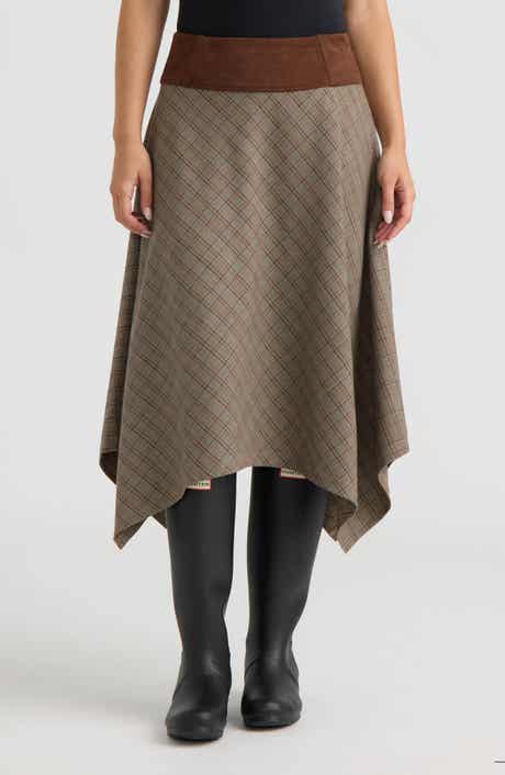 Plaid Handkerchief Hem Midi Skirt