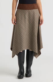 Hunter Plaid Handkerchief Hem Midi Skirt