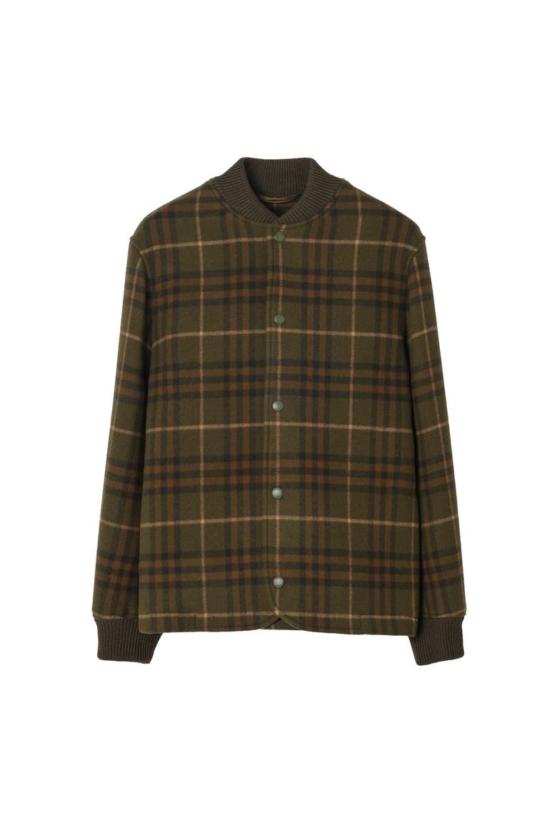Check Wool Cashmere Bomber Jacket, Main, color, Bramble green