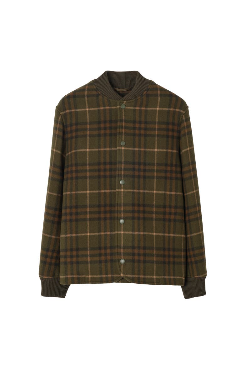 Burberry Check Wool Cashmere Bomber Jacket, Main, color, Bramble Green