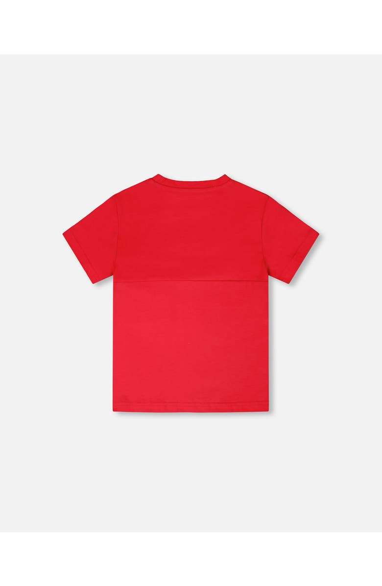 Deux par Deux Organic Cotton Colorblock Jersey T-Shirt with Chest Pocket, Alternate, color, Red