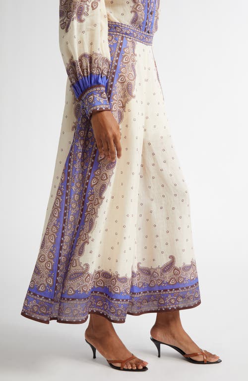 Shop Zimmermann Maxine Paisley Crop Ramie Wide Leg Pants In Purple Paisley
