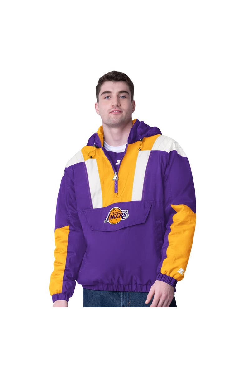 STARTER Men's Starter  Purple/Gold Los Angeles Lakers Charger Half-Zip Pullover Jacket, Main, color, 
