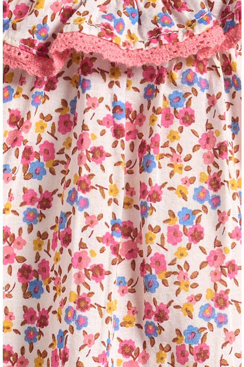 Frill Neck Bubble Romper, Alternate, color, NEON PINK DITSY FLORAL