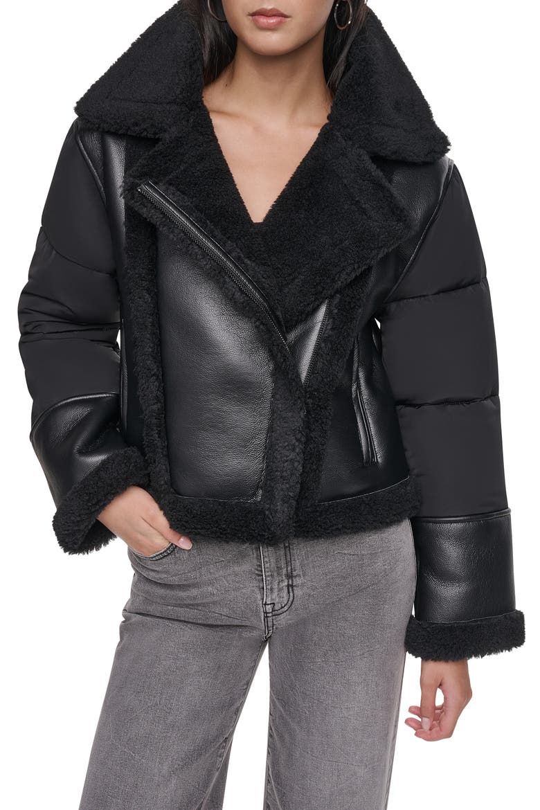 Puff-Sleeve Faux Shearling Jacket, Main, color, BLK/ BLACK