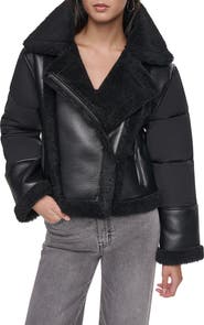 DKNY Puff-Sleeve Faux Shearling Jacket