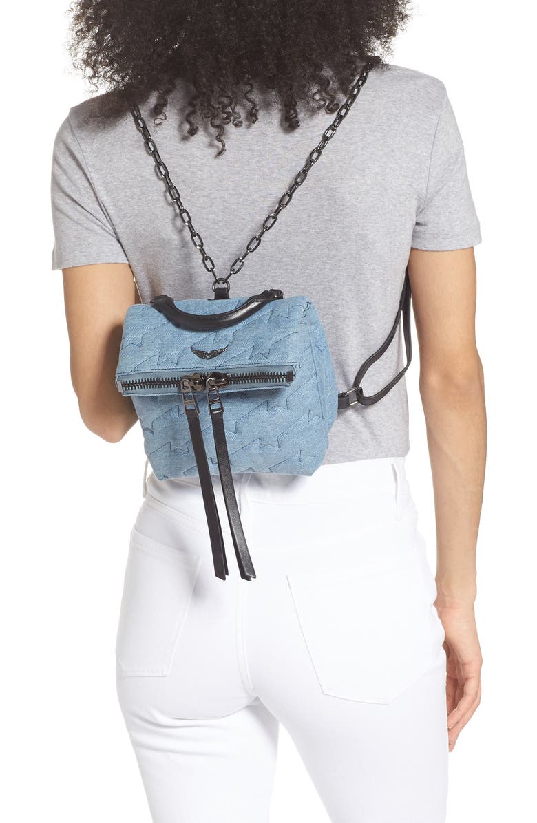 Zadig & Voltaire Romy Compact Quilted Denim Backpack, Alternate, color,