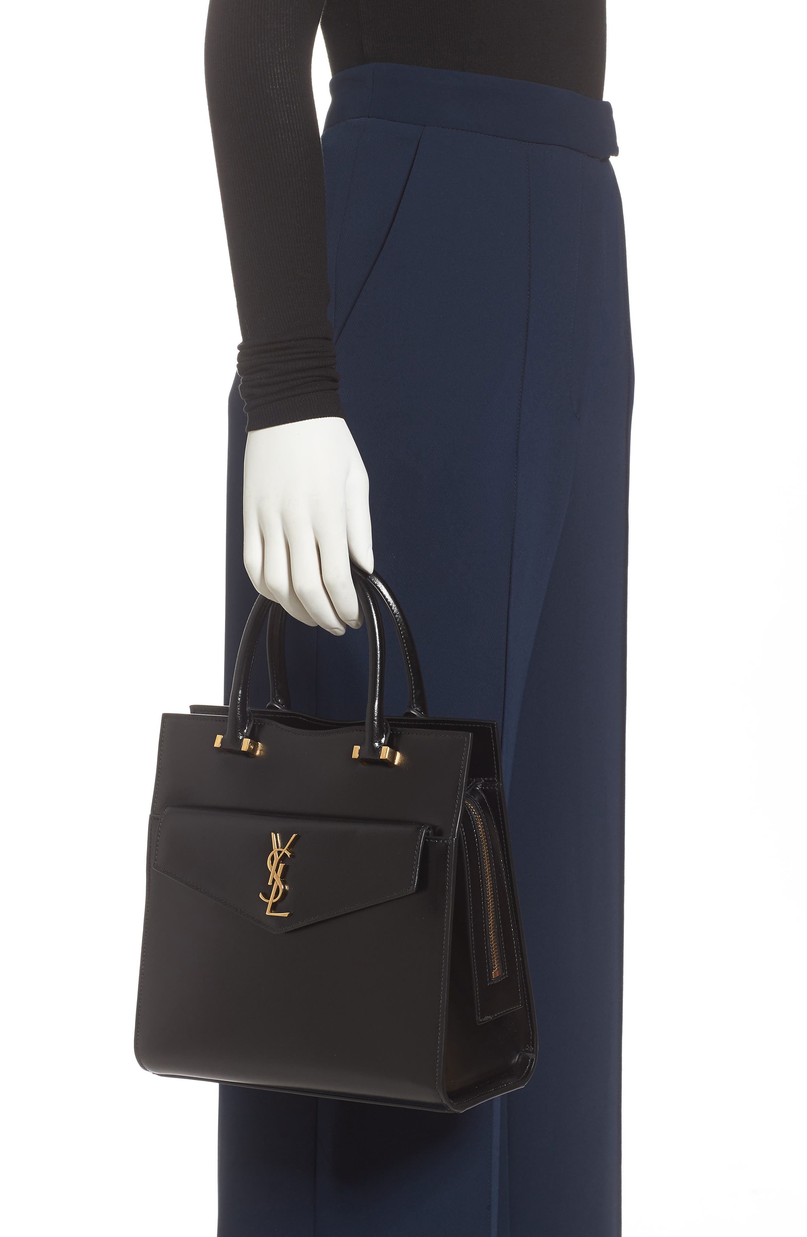 Saint Laurent Small Uptown Cabas Leather Satchel, Alternate, color, 