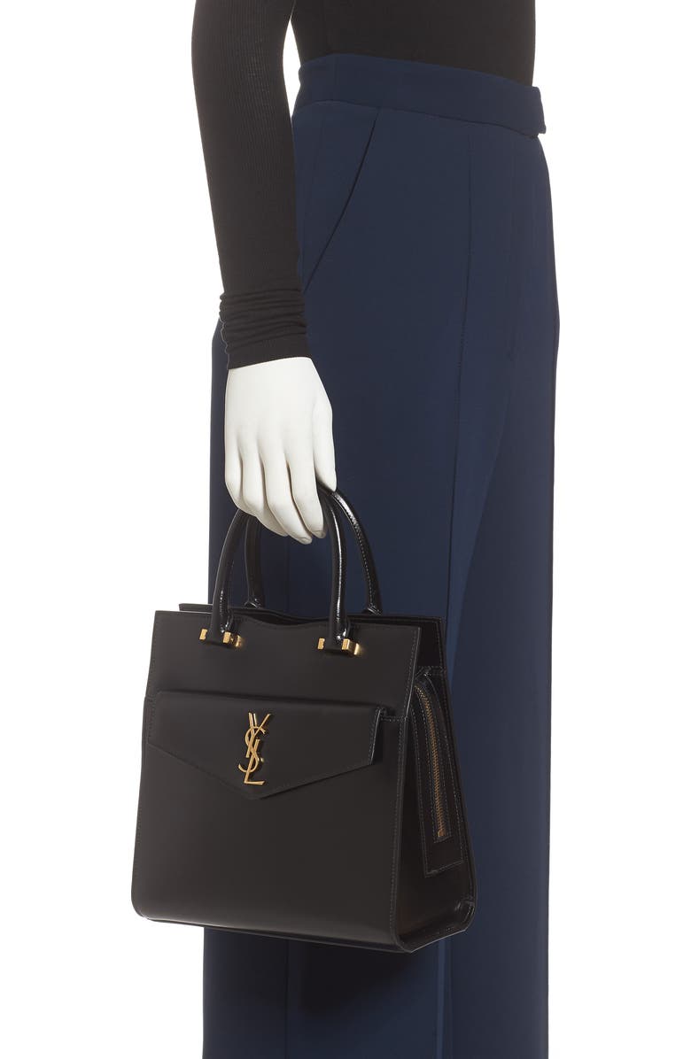 Saint Laurent Small Uptown Cabas Leather Satchel, Alternate, color,