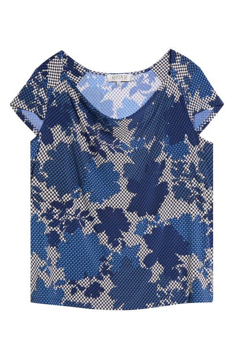 Floral Cowl Neck Cap Sleeve Top
