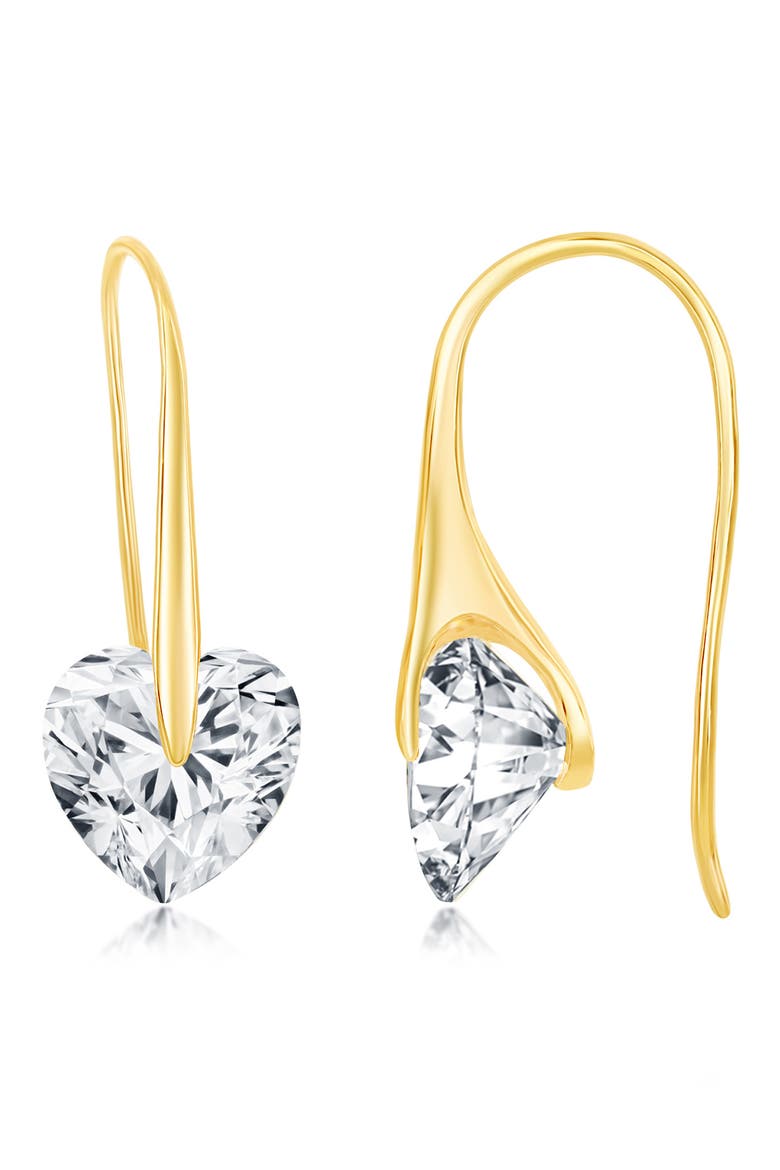 14K Gold Plated Sterling Silver CZ Heart Drop Earrings, Main, color, YELLOW