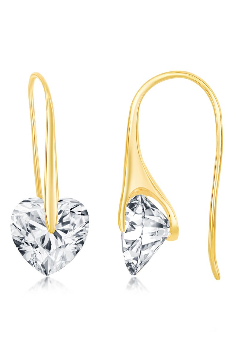 SIMONA 14K Gold Plated Sterling Silver CZ Heart Drop Earrings, Main, color,