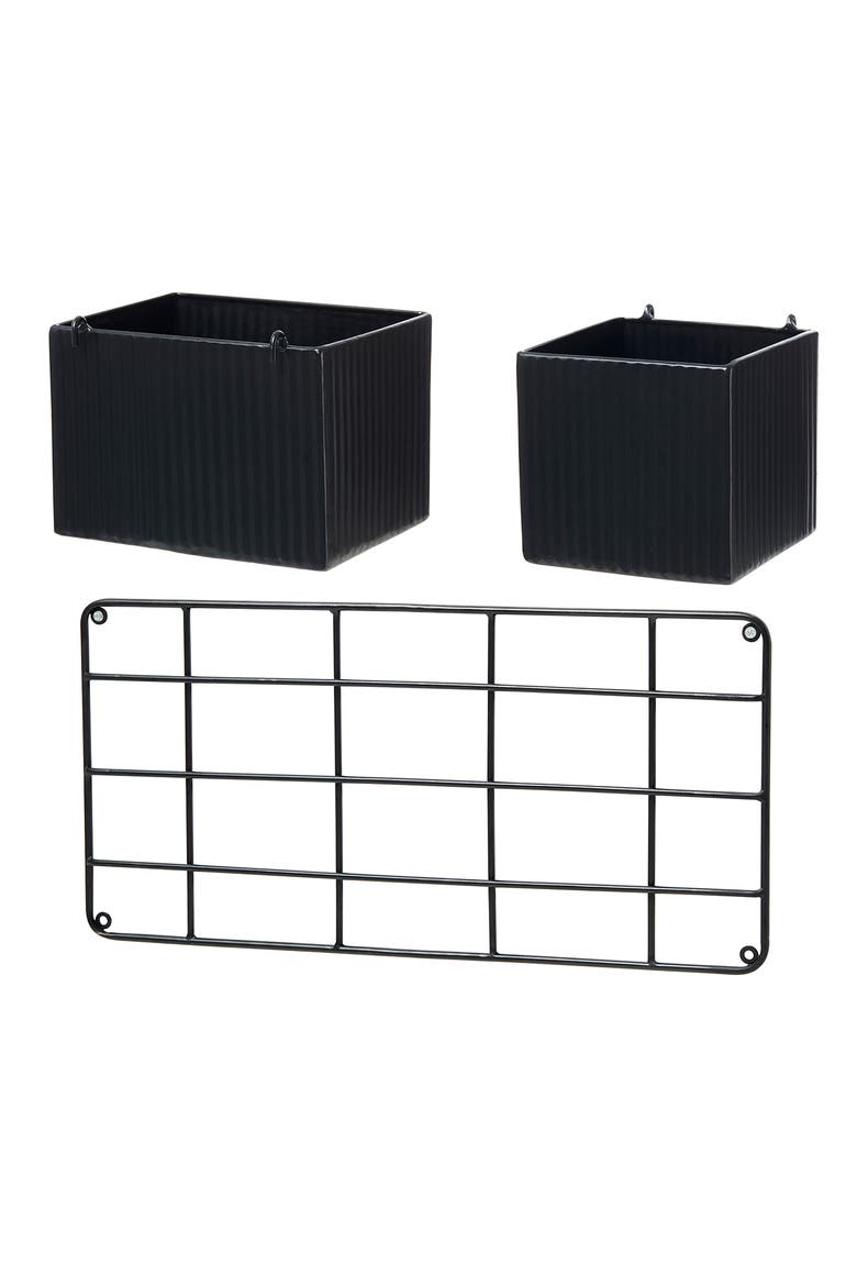 20"L Black Metal Vertical 3 Pots Wall Hanging Planter Stands, Alternate, color, Black