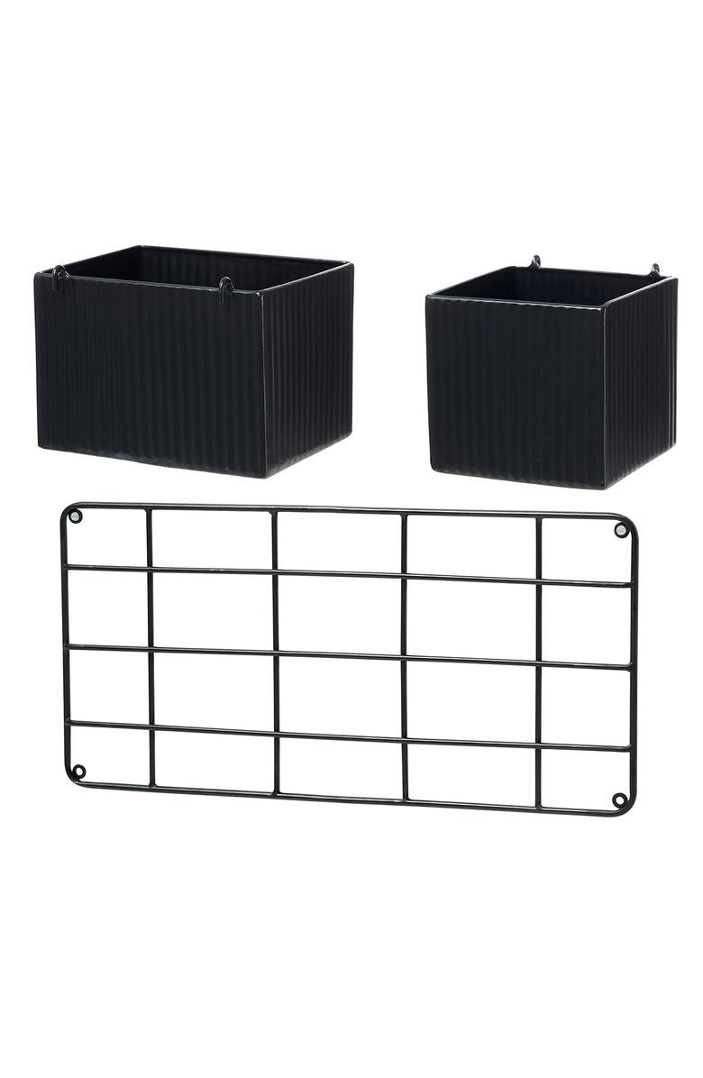 Glitzhome 20"L Black Metal Vertical 3 Pots Wall Hanging Planter Stands, Alternate, color, Black