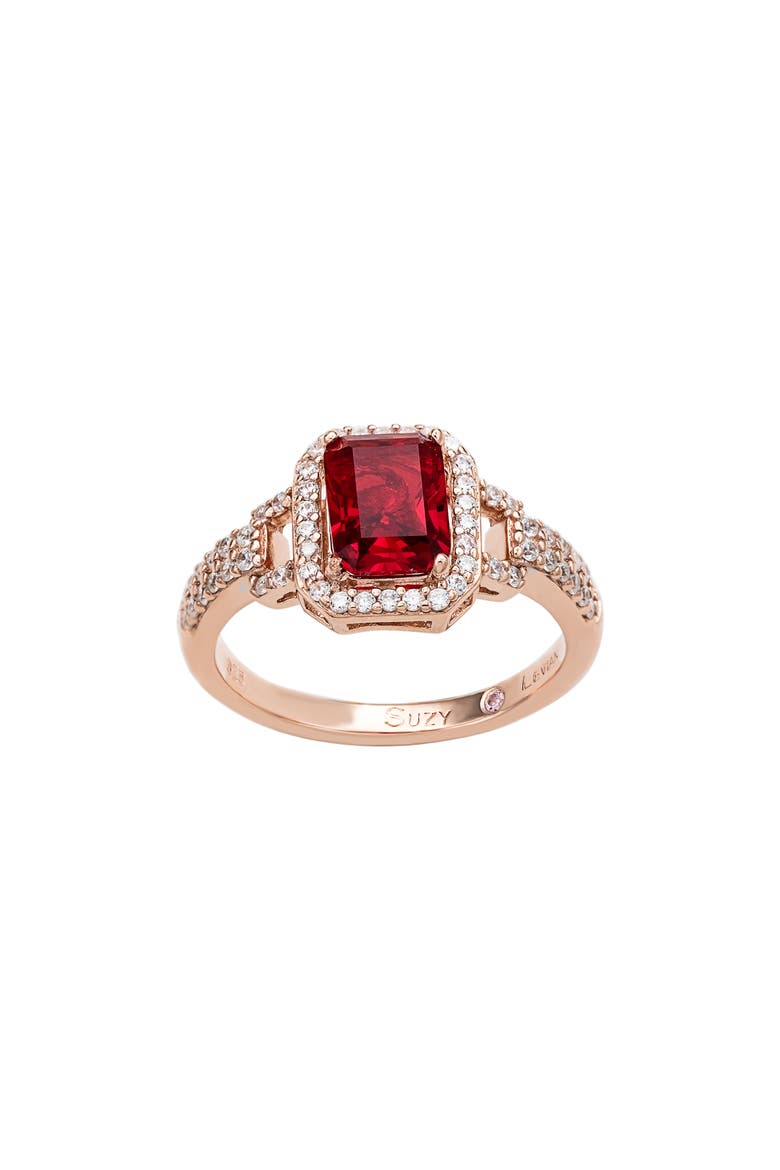 Emerald Cut Halo Ring, Main, color, RED