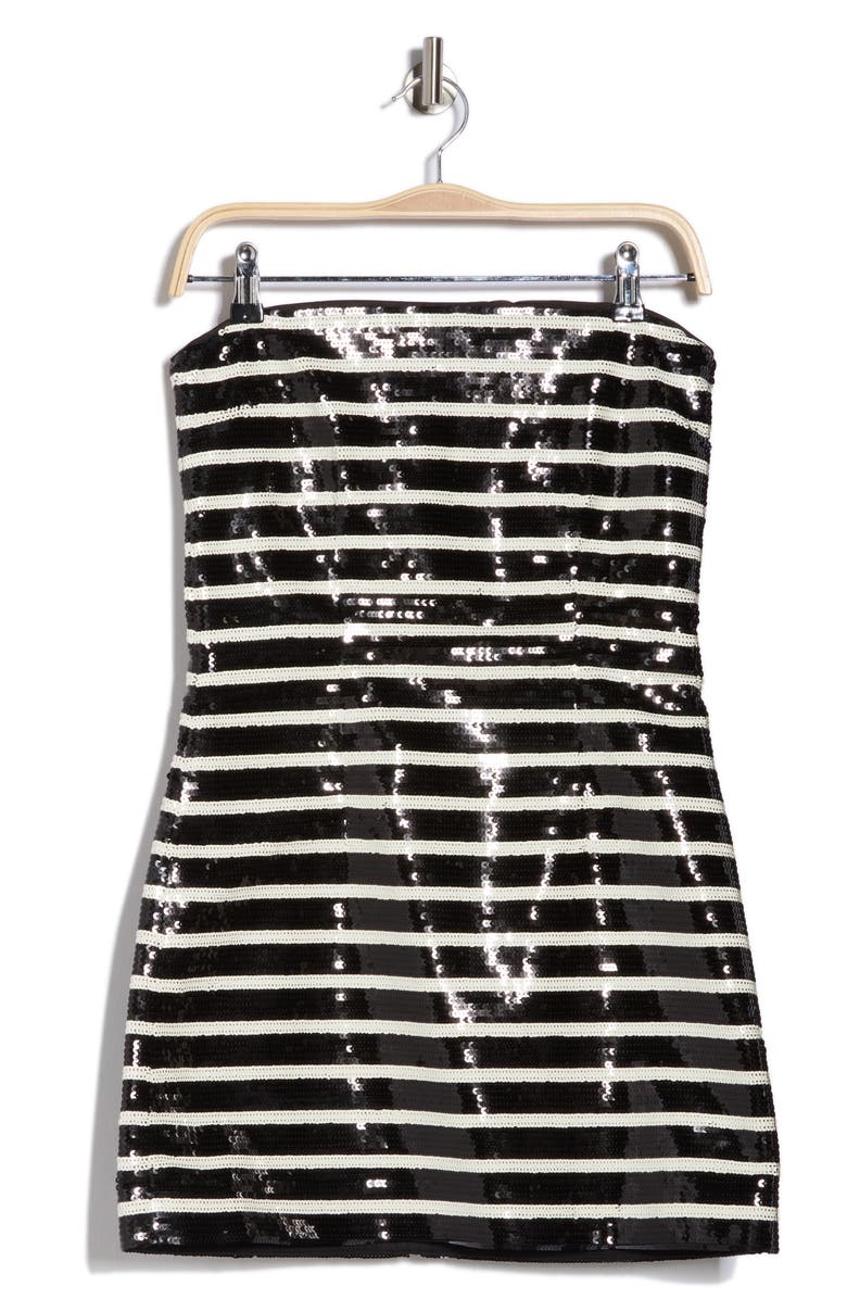 Veronica Beard Cala Stripe Sequin Strapless Minidress, Main, color, Black/ Off-White