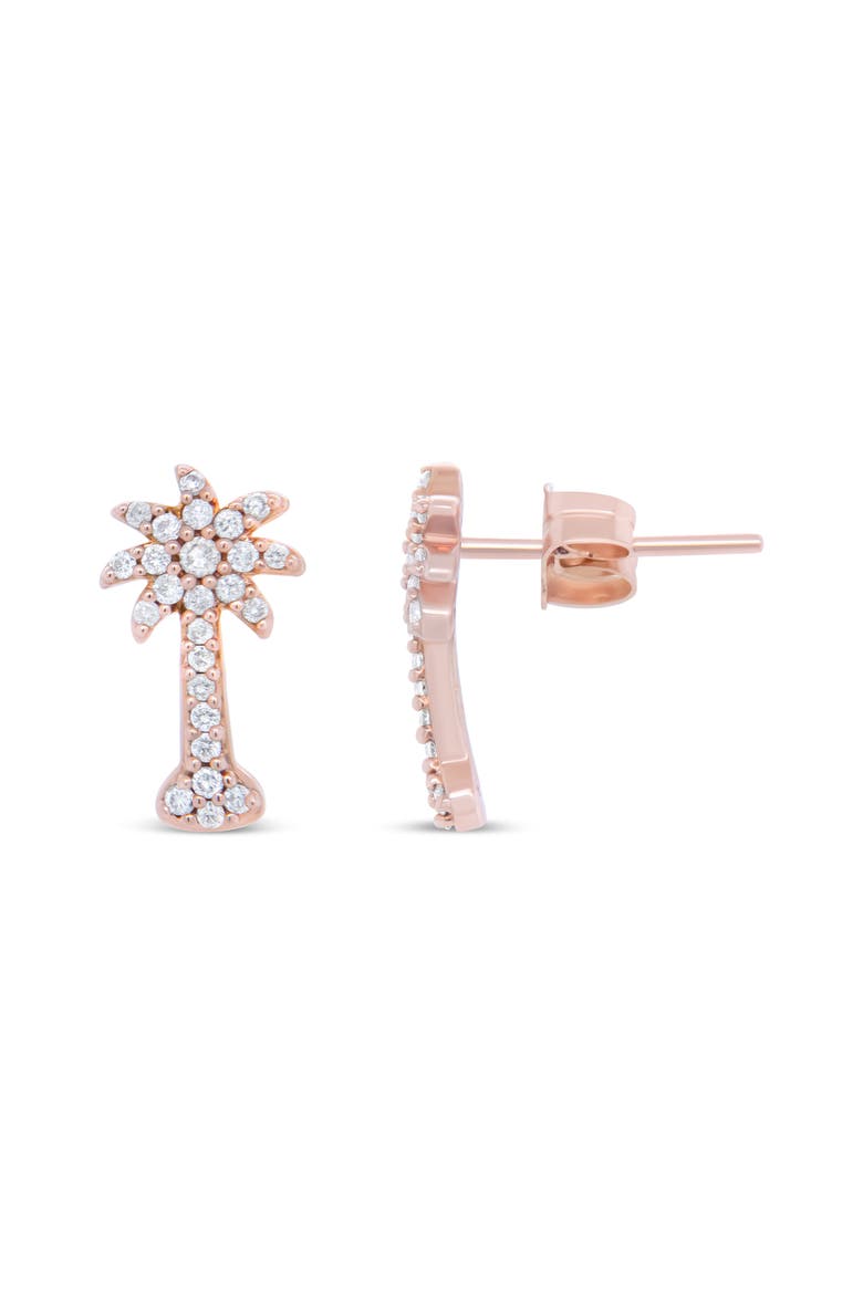 10K Rose Gold 1/4 Ct Diamond Palm Tree Stud Earrings, Alternate, color, Pink