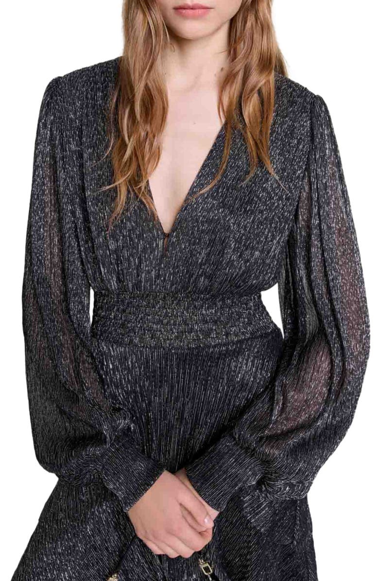 maje Ruffled dress, Alternate, color, 