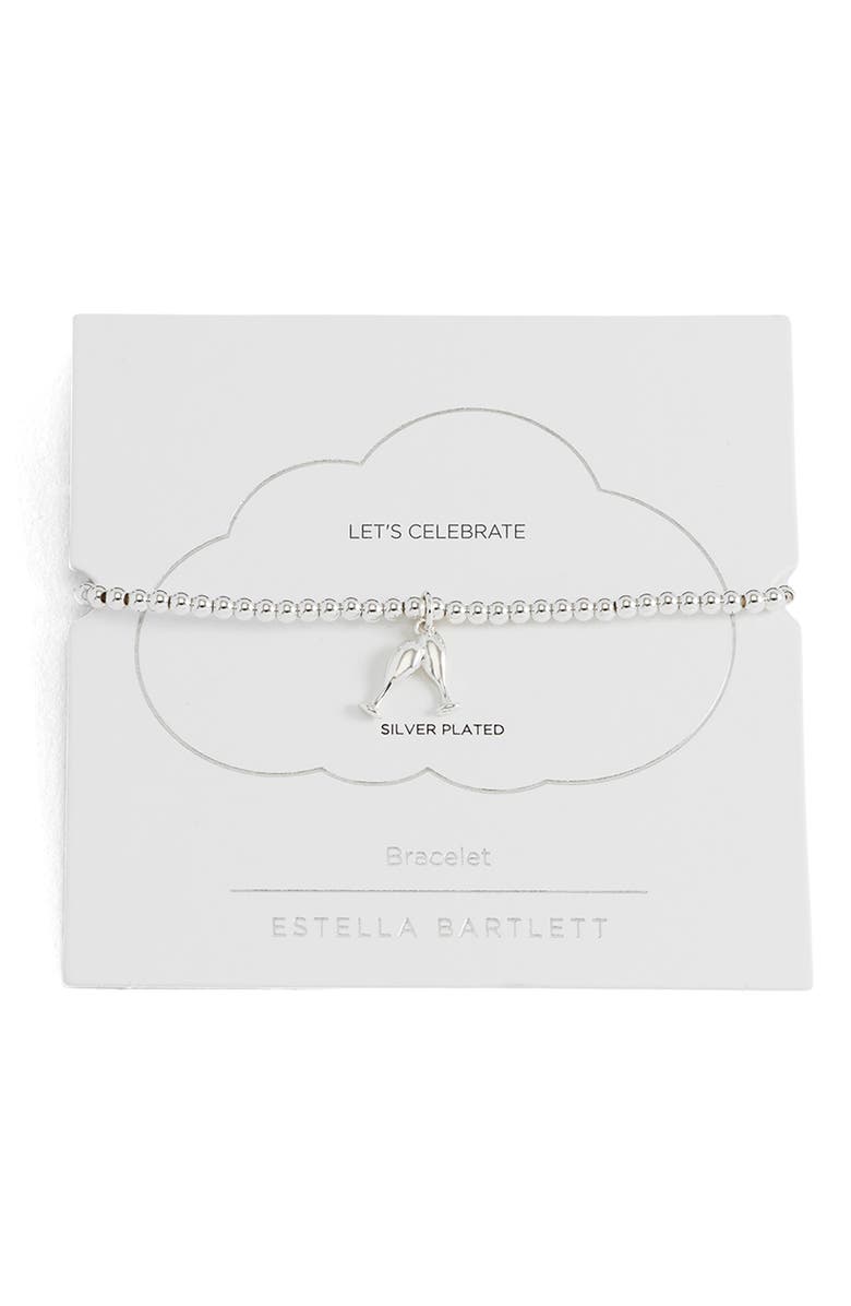 Estella Bartlett Sienna Champagne Beaded Stretch Bracelet, Main, color, Silver