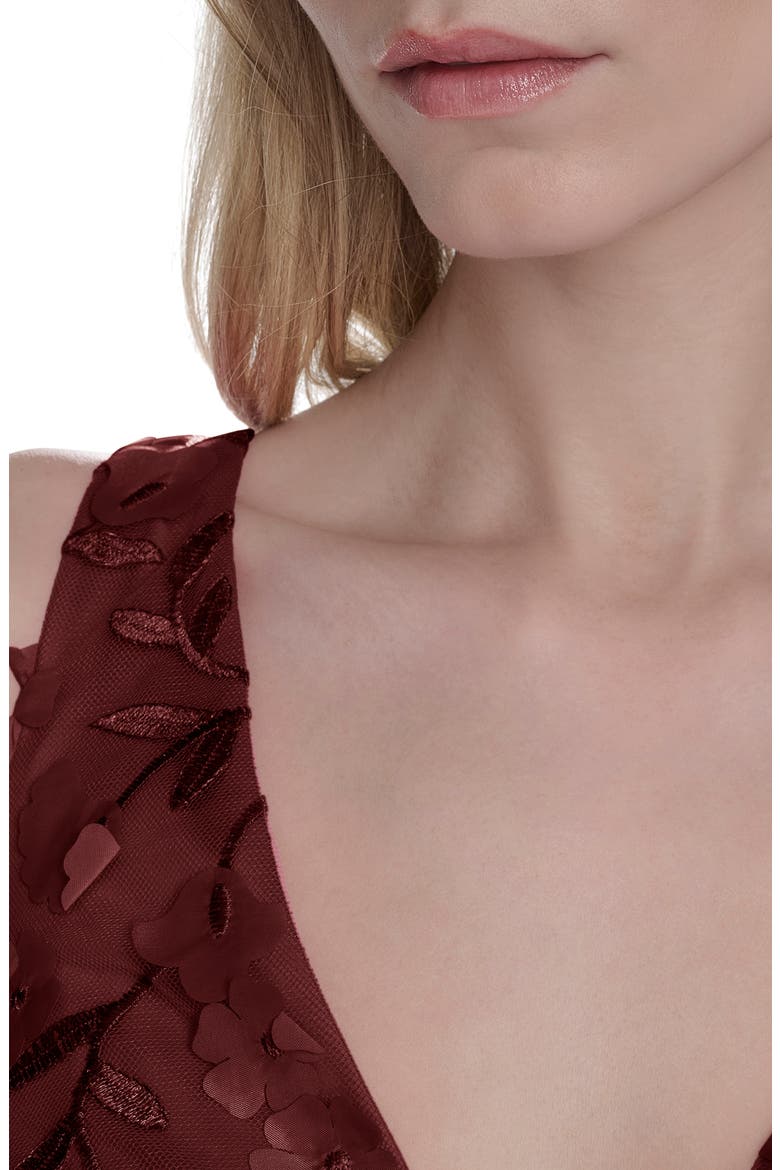 3D Appliqué Fit & Flare Cocktail Dress, Alternate, color, WINE