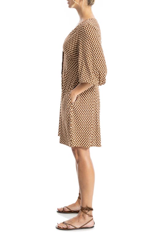 Max Studio Balloon Sleeve Button Front Dress In Brown