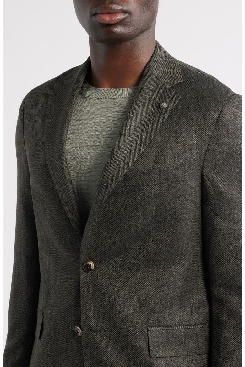 Midland Contemporary Fit Olive Green Wool Blend Herringbone Sport Coat, Alternate, color, DARK OLIVE
