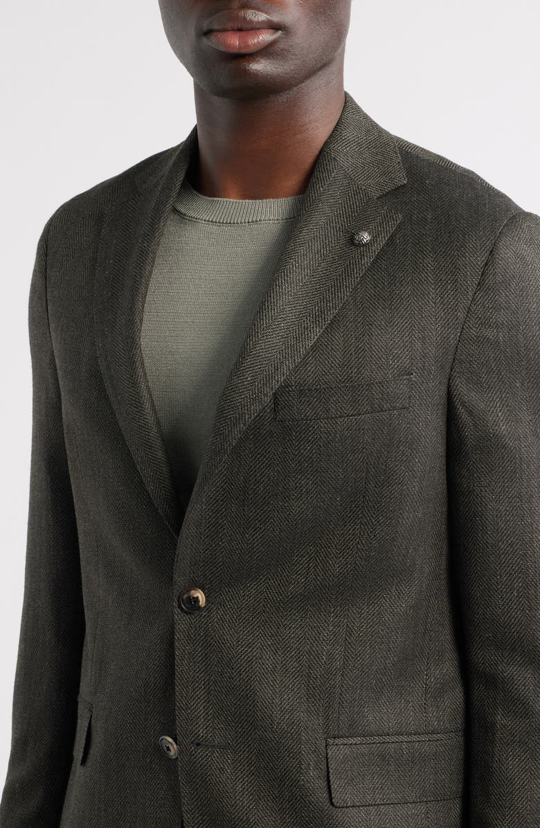 Jack Victor Midland Contemporary Fit Olive Green Wool Blend Herringbone Sport Coat, Alternate, color, Dark Olive