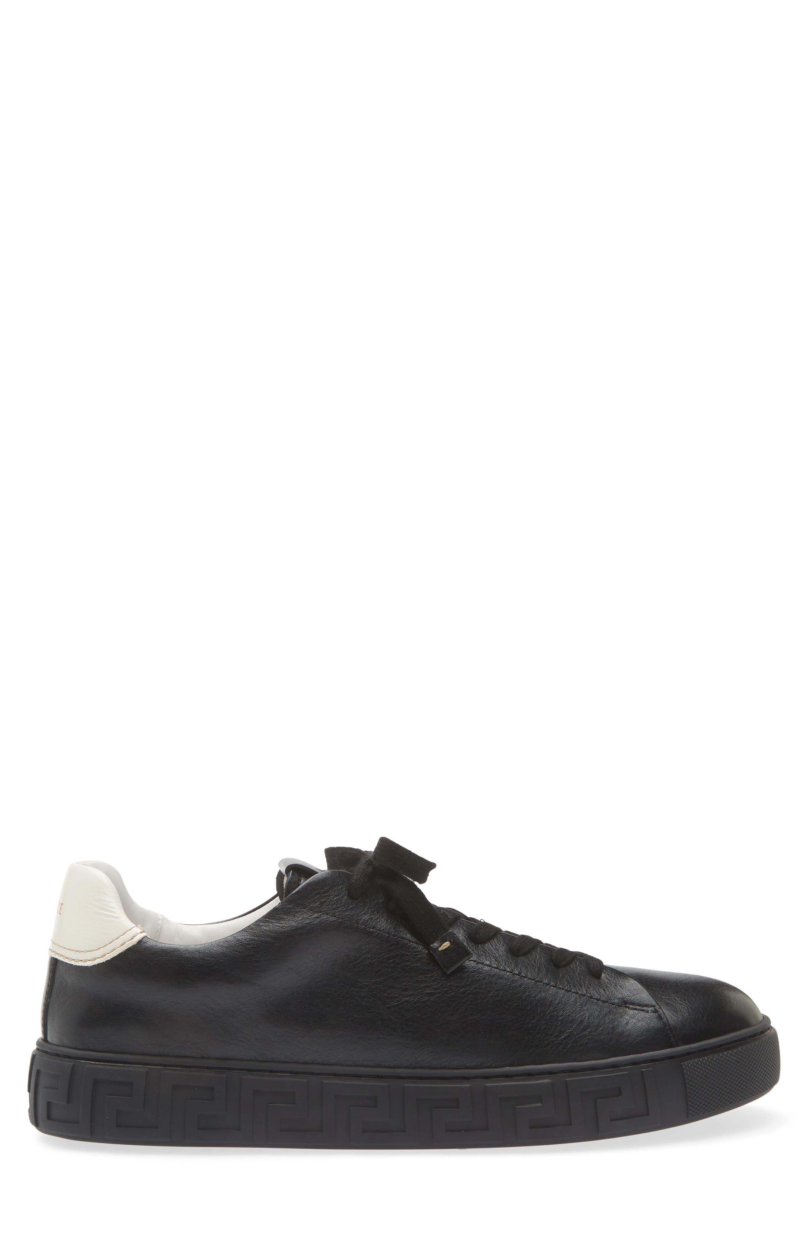 Greca Leather Sneaker, Alternate, color, BLACK WHITE