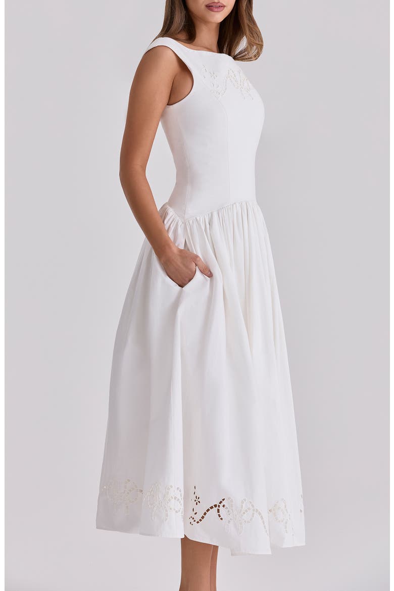 Lauren Broderie Anglaise Midi Dress, Alternate, color, WHITE