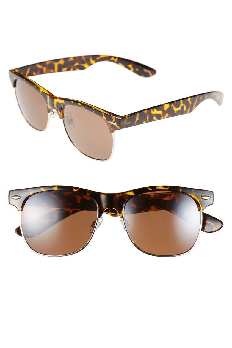 'Gloria' 53mm Retro Half Wire Frame Sunglasses, Main, color, TORT