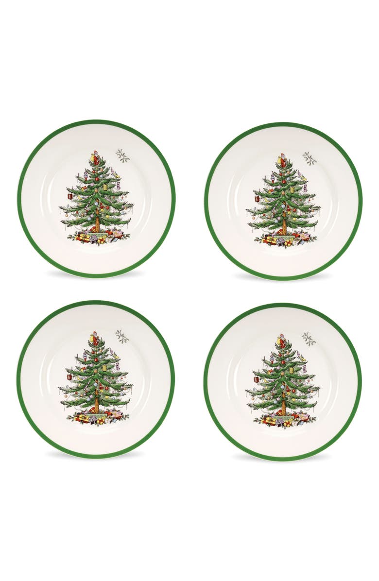 Spode Christmas Tree Set of 4 Dinner Plates, Main, color,