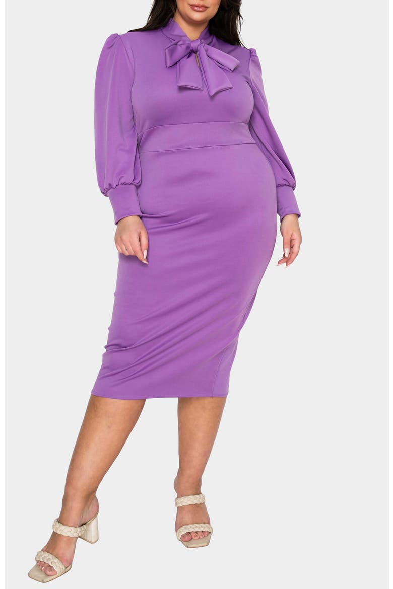 Anastasia Tie Neck Long Sleeve Dress, Alternate, color, LILAC