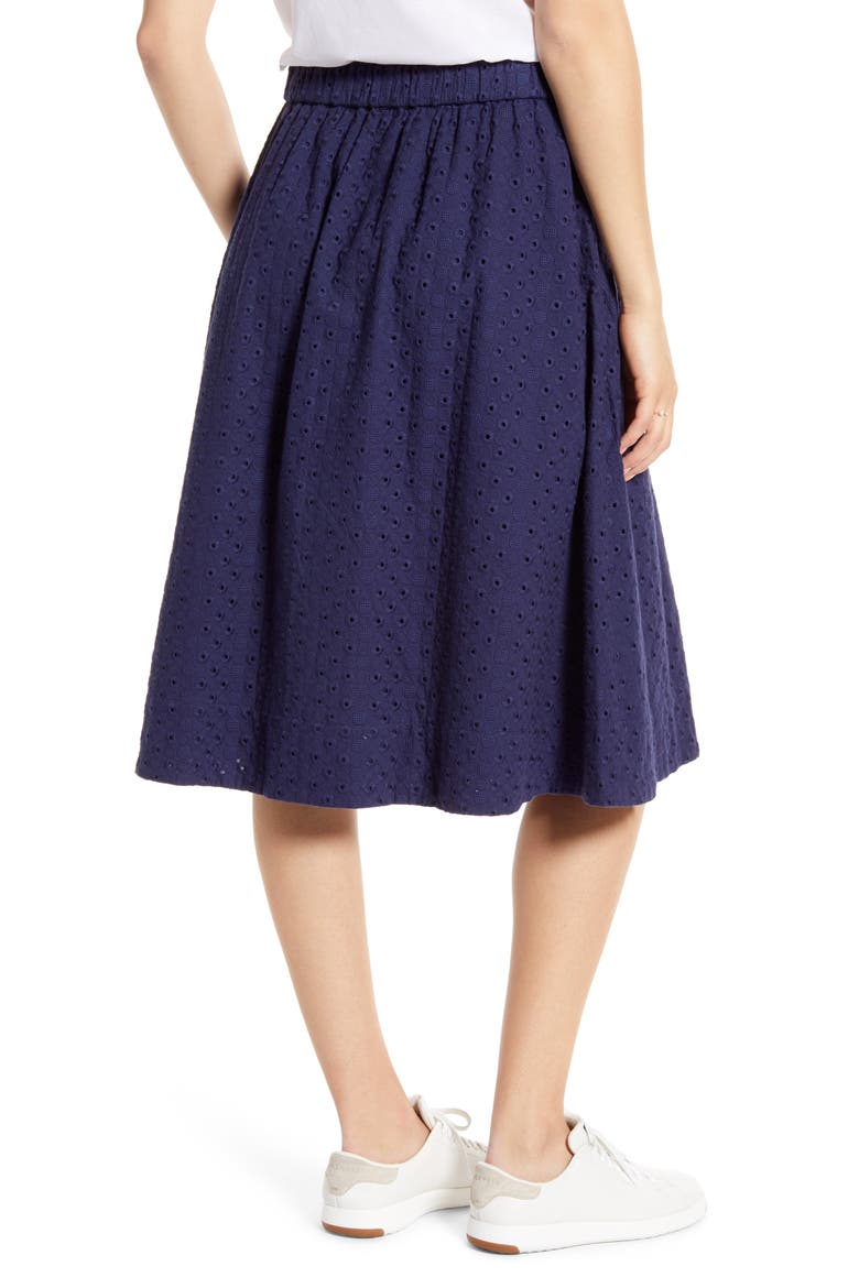 Eyelet Midi Skirt, Alternate, color, NAVY PEACOAT