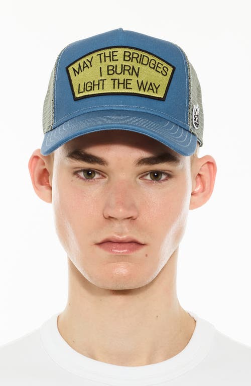 Cult Of Individuality May The Bridges I Burn Light The Way Mesh Back Trucker Hat In Blue