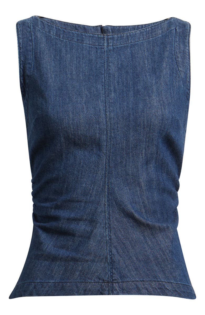 Madewell Ruched Denim Shell Top, Alternate, color, Light Rinse