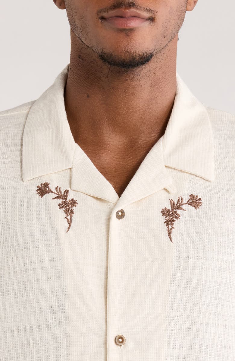 PacSun Remi Floral Embroidered Slub Cotton Camp Shirt, Alternate, color, Cream