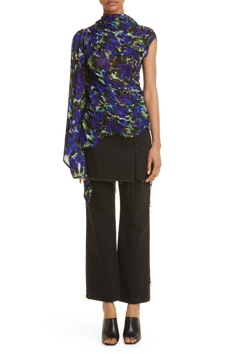 Carmine Ruched Asymmetric Blouse, Alternate, color, INDIGO 507