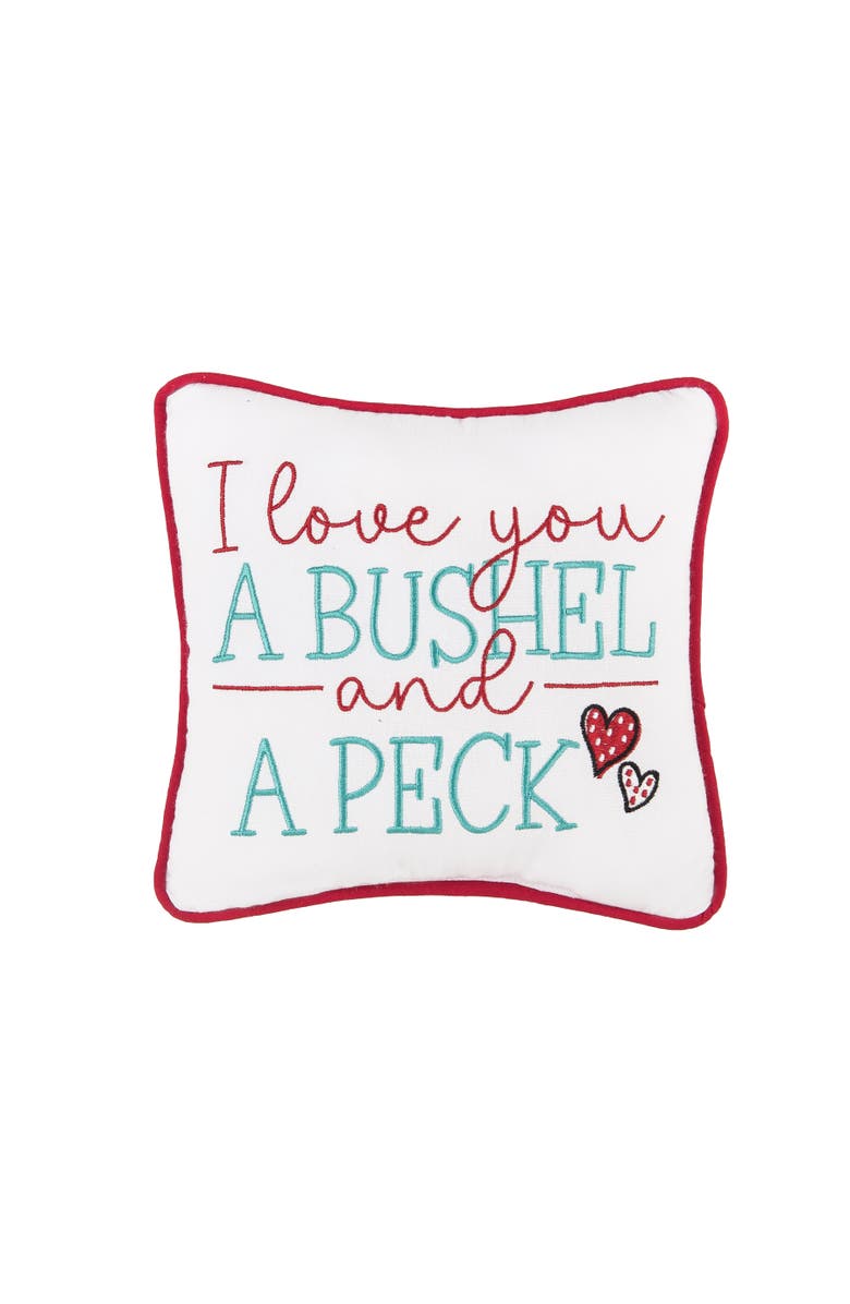 C&F Home "I Love You A Bushel And A Peck" Embroidered Mini Size Valentine's Day Accent Pillow 10" x 10", Main, color, 