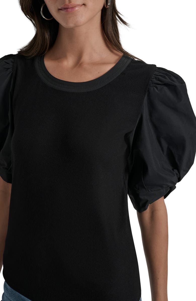 DKNY Mix Media Puff Sleeve Shirt, Alternate, color, 