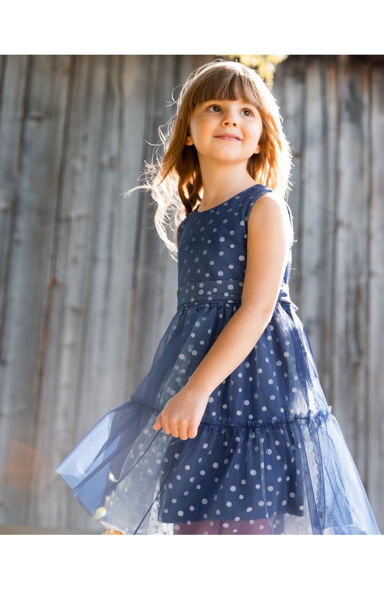 Deux par Deux Girl's Printed Tiered Dress Blue With Daisy Print, Alternate, color, Bleu With Daisy Print