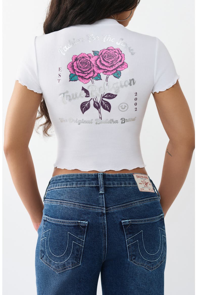 Rose Lettuce Edge Ribbed Crop T-Shirt, Alternate, color, OPTIC WHITE