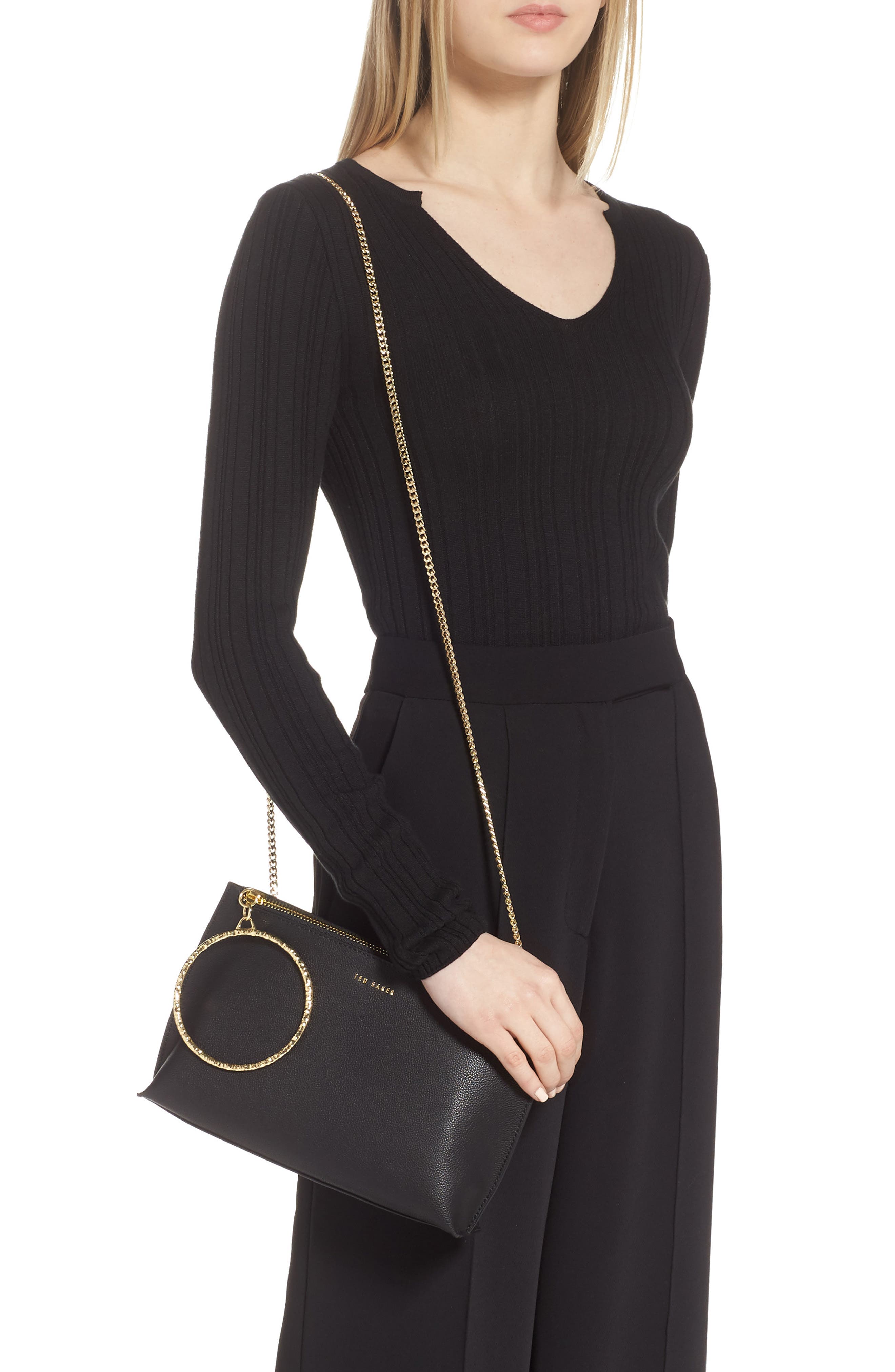 Ted Baker London Ingaah Ring Handle Leather Crossbody Bag, Alternate, color, 