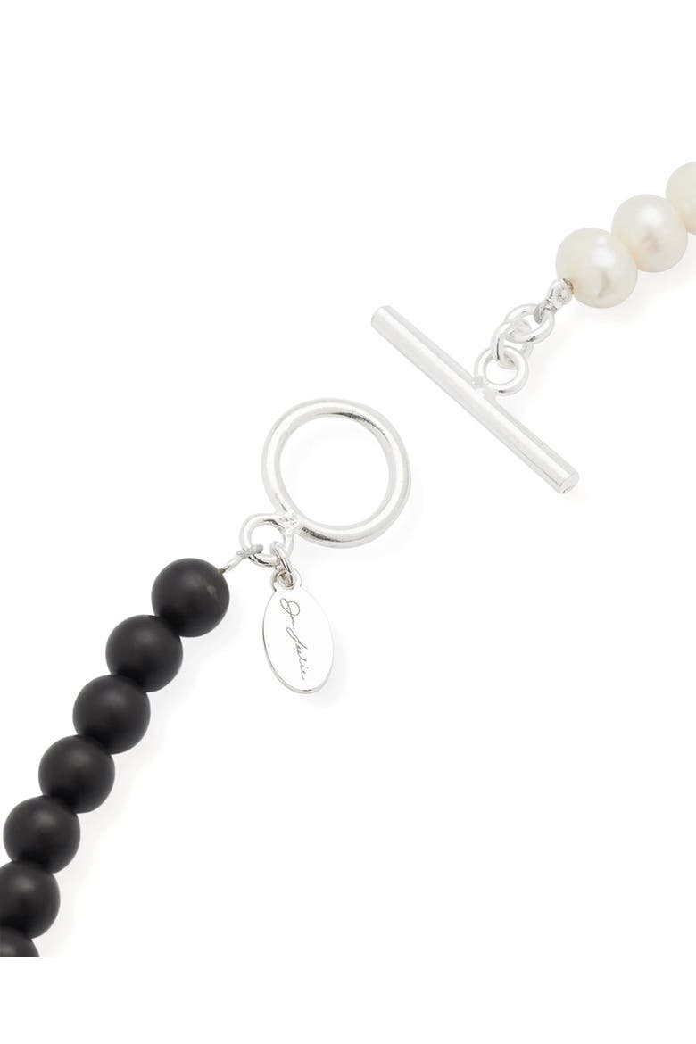 Diamond Accent Sterling Silver Freshwater Pearl And Black Agate Bead Necklace, Alternate, color, ONYX