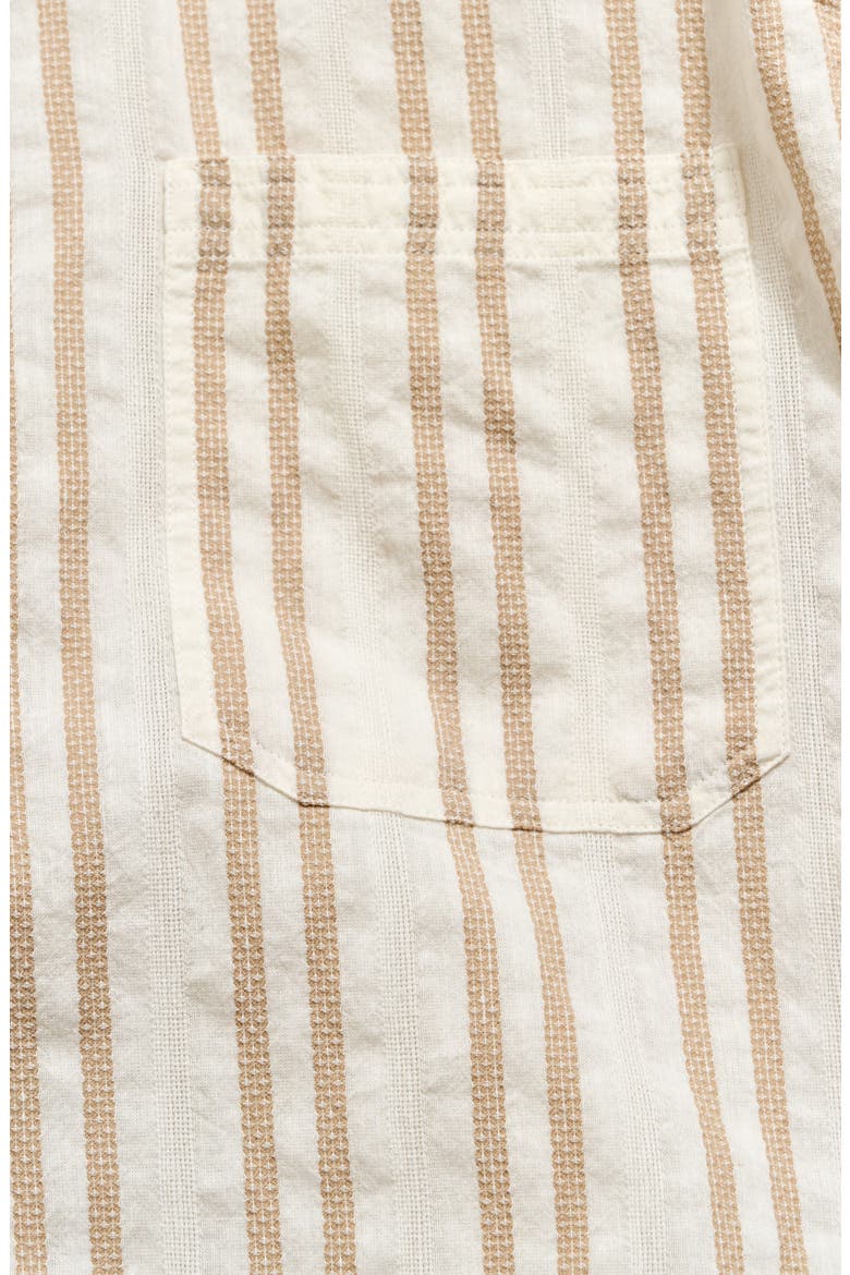 Dobby Stripe Short Sleeve Cotton & Linen Button-Up Shirt, Alternate, color, TINTED WHITE/ KHAKI